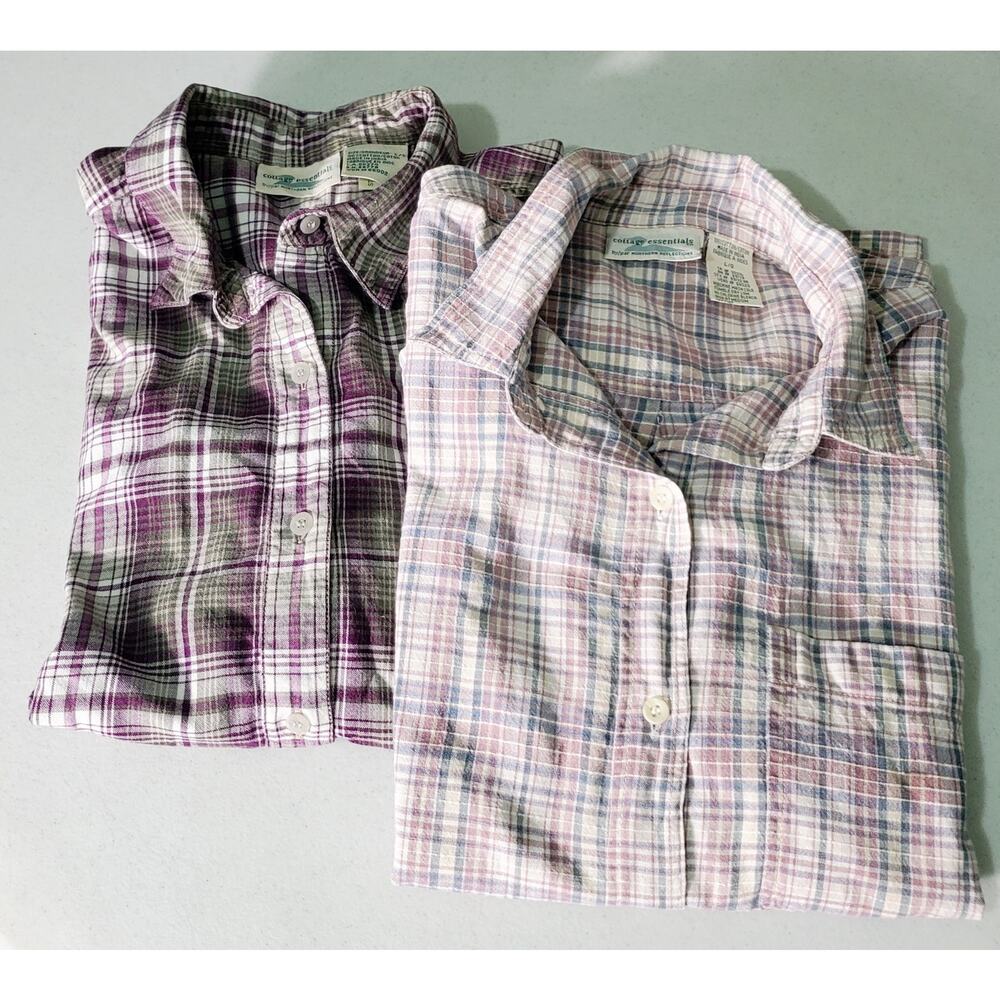 😺 Northern Reflections Womens Two Pack Pink Purple Plaid Shirts Size Large Boho